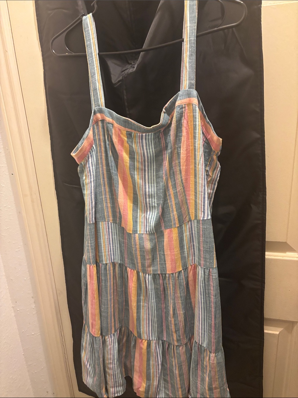LOFT Multicolor Vertical Stripe Sundress in Blue, Pink, Yellow, Gray